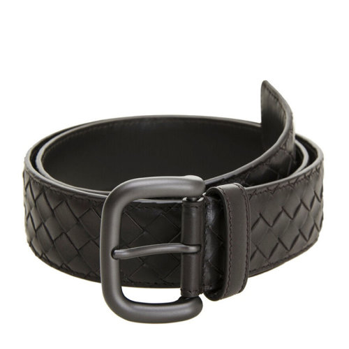 Bottega Veneta/葆蝶家 BV 男士時尚牛皮深咖色針扣式商務休閑編織皮帶腰帶 173784-V4650-2006