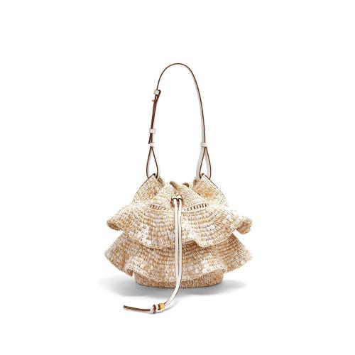  LOEWE羅意威 22年秋冬 女士 單肩包 Balloon Ruffles bag in sequinned raffia and calfskin A