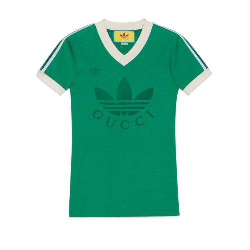  GUCCI古馳 22年秋冬 女士 adidas x Gucci聯名系列V領T恤 693636 XJEBZ 3816