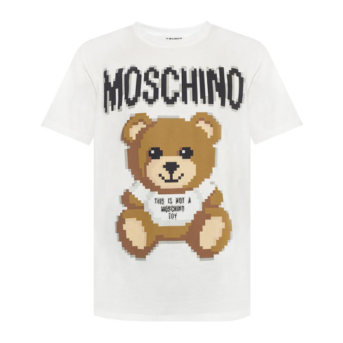 MOSCHINO/莫斯奇諾 20春夏 女裝 服裝  白色棉質(zhì)小熊圖案logo印花圓領(lǐng)時(shí)尚百搭  女士短袖T恤