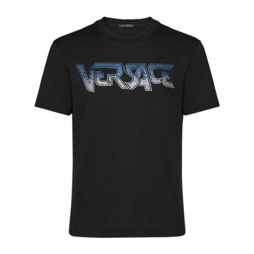 VERSACE 范思哲 男士 服裝  圓領黑色字母LOGO刺繡徽標棉質T恤 男士短袖T恤