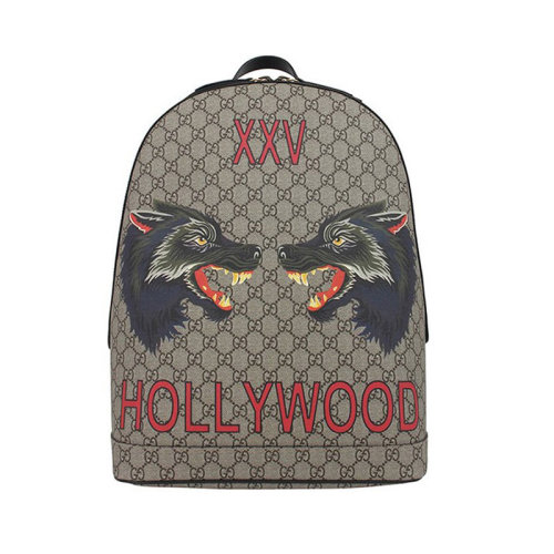 GUCCI/古馳 男包 經典雙G印花 狼頭圖案 男士帆布時尚雙肩包 4195849HUAT8697米色