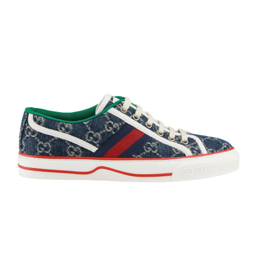 GUCCI/古馳 21早春新款Tennis 1977系列 女士深藍色GG提花牛仔布紅藍織帶低幫休閑運動鞋6061102KQ104463