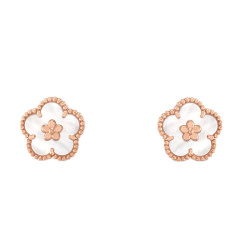 Van Cleef & Arpels/梵克雅寶 Lucky Spring系列 18K金玫瑰金白色珍珠母貝梅花形狀耳釘VCARP7RU00