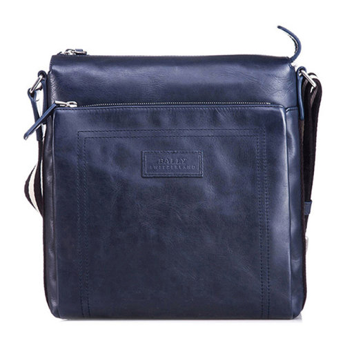 BALLY/巴利  男士藍色牛皮米黑條紋肩帶郵差包單肩包斜挎包男包 6187201