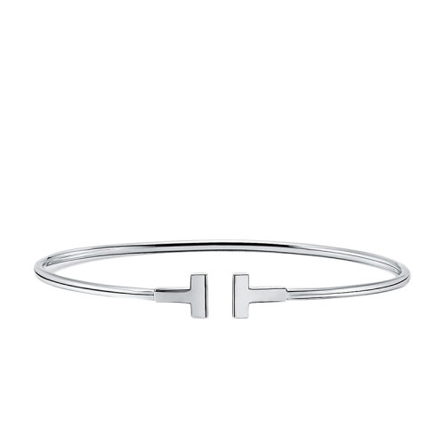 Tiffany & Co./蒂芙尼  經典Tiffany T系列 18K金白金T形圖案Wire窄式手鐲GRP07764
