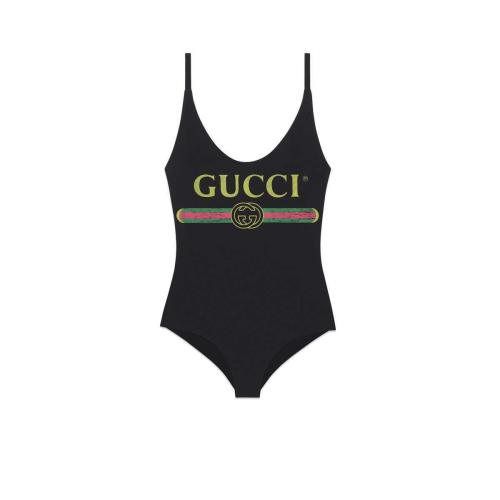  GUCCI古馳 22年秋冬 女士 飾Gucci標識閃亮泳裝式連體衣 501899 XJANM 1082 預定商品2-6周發貨