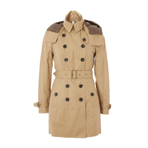 BURBERRY/博柏利 女士卡其色純棉雙排扣長袖外套風衣大衣