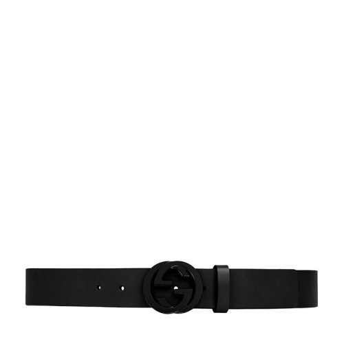 GUCCI/古馳 經典款男士黑色皮革磨砂黑雙G腰帶 368186BGH0V1000