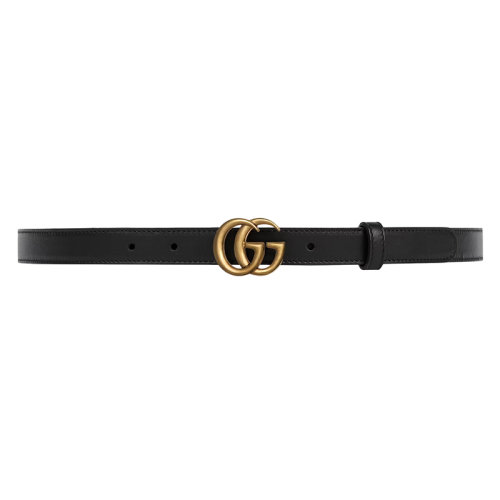GUCCI/古馳 經(jīng)典款 女士黑色皮革古銅色雙G帶扣腰帶20毫米?409417AP00T1000