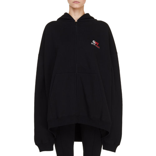 Balenciaga/巴黎世家 男女同款黑色棉質長款寬松連帽拉鏈衛衣外套 620974-TIVD4-1000