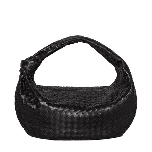 Bottega Veneta/葆蝶家 經(jīng)典JODIE系列 女士黑色小羊皮Intrecciato編織單肩手提包600263VCPP01229