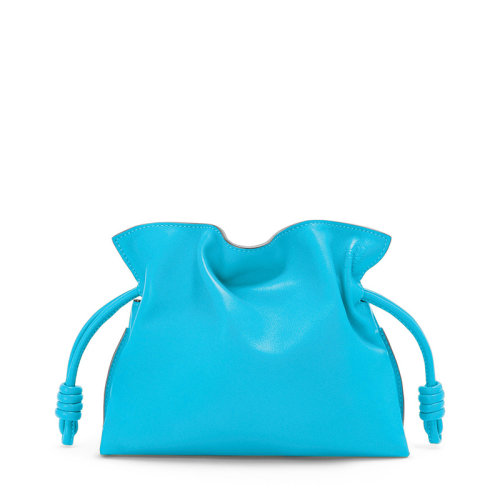 LOEWE/羅意威 22新款Flamenco系列 女士迷你藍(lán)色納帕牛皮革徽標(biāo)壓紋拉繩收緊單肩手提包A411FC2X37-5620