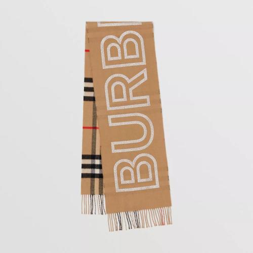  BURBERRY 22年秋冬 女士 雙面兩用人造水晶徽標格紋羊絨圍巾 80638311