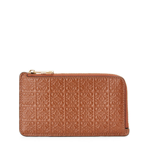 LOEWE/羅意威 20  女士棕褐色徽標壓花真絲小牛皮拉鏈卡包0010623544