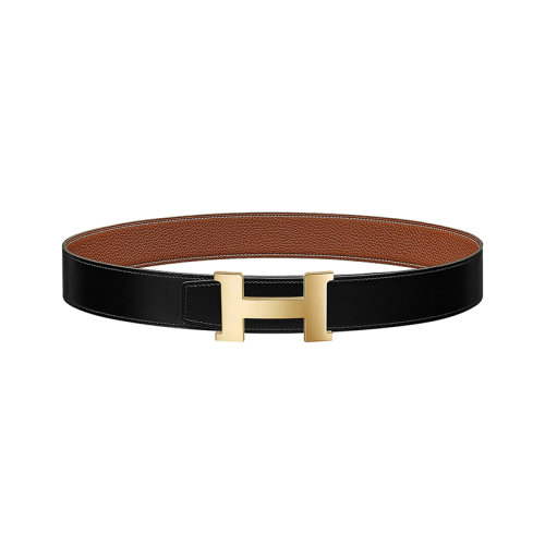 HERMES/愛(ài)馬仕 H系列 男士黑/金色荔枝紋皮革金扣雙面腰帶38毫米H074562CP2K/H077971CAAA080