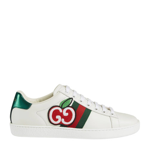 GUCCI/古馳 女士白色皮革果刺繡圖案撞色后跟時尚舒適小白鞋運動鞋休閑鞋女鞋 611377-DOPE0-9064