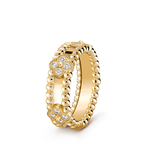 Van Cleef & Arpels/梵克雅寶 Perlée sweet trèfles系列 18K金黃金鑲嵌鉆石四葉草戒指指環VCARP6MM00