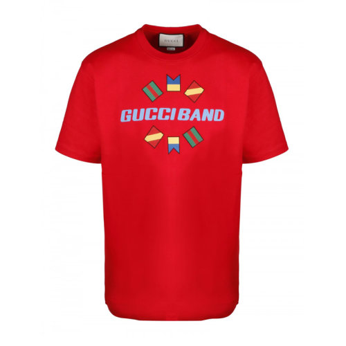 GUCCI 古馳 男士 服裝  圓領紅色字母LOGO圖案棉質半袖T恤 男士短袖T恤
