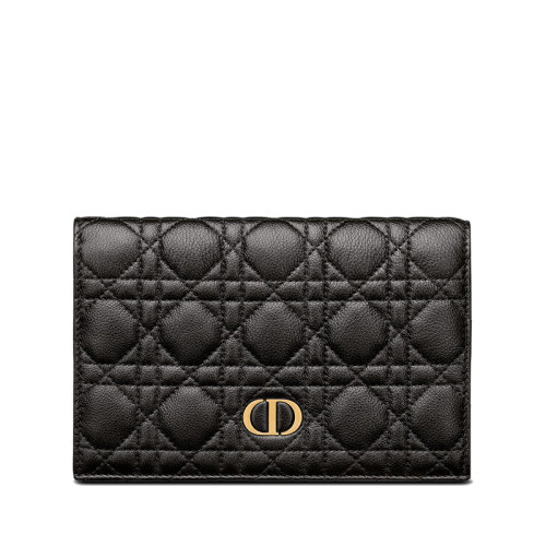 DIOR/迪奧 22春夏新款CARO XL系列 女士黑色小牛皮藤格紋金扣錢包S5104UWHC_M900