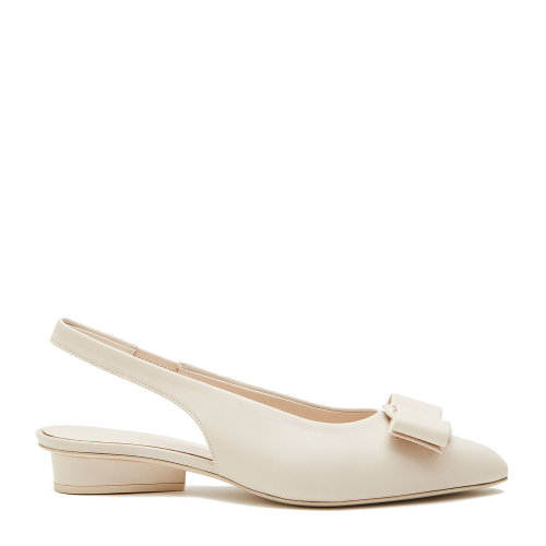 Salvatore Ferragamo/菲拉格慕 骨白色 女士VIVA蝴蝶結飾穆勒平底拖鞋 733255-01R434