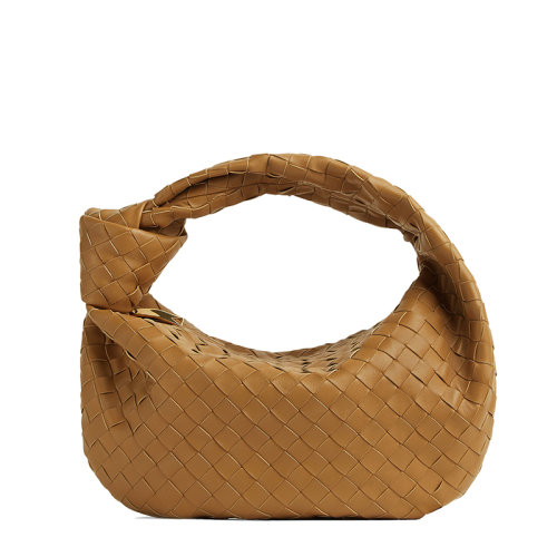 Bottega Veneta/葆蝶家 22春夏新款TEEN JODIE系列 女士焦糖色小羊皮Intreccio編織系結(jié)手提單肩羊角包690225VCPP09830