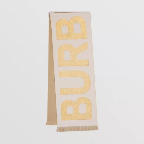 BURBERRY 22年秋冬 女士 金銀線徽標羊毛混紡圍巾 80640121