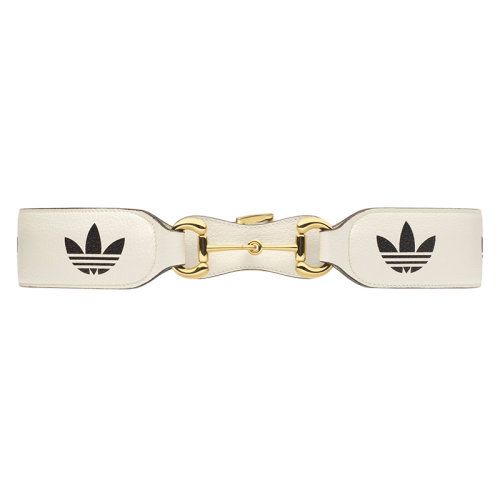 GUCCI/古馳 22年秋冬新款 adidas聯名系列 女士白色皮革馬銜扣寬腰帶40毫米625854U4DAG8845