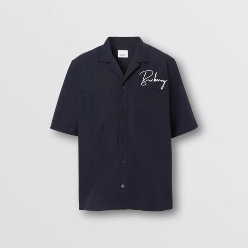  BURBERRY 22年秋冬 男士 刺繡徽標(biāo)棉質(zhì)短袖襯衫 80574761
