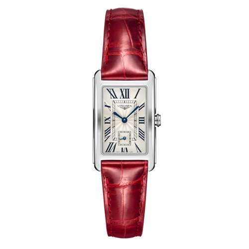LONGINES/浪琴  黛綽維納系列 長方形石英表精鋼表殼紅色鱷魚皮表帶男女同款表23.3 x 37 毫米L5.512.4.71.5