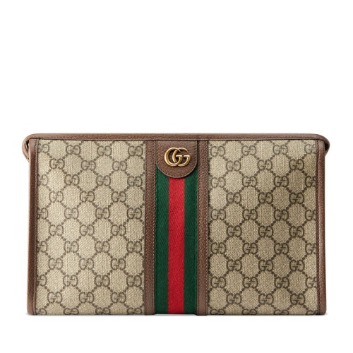 GUCCI/古馳 Ophidia 男女通用米色帆布條紋織帶雙G手拿包洗漱包 ?59823496IWT8745