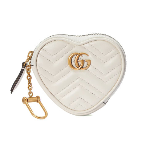 GUCCI/古馳 2022年新款GG Marmont系列 女士白色絎縫皮革飾雙G標志內飾鑰匙鉤心形錢包699517DTDHT9022
