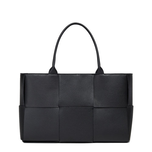 Bottega Veneta/葆蝶家 經(jīng)典ARCO系列 男女通用黑色Intreccio編織牛皮革手提托特包609175VCP118425