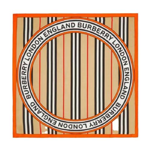  BURBERRY 22年秋冬 女士 標志性條紋拼徽標圖案絲質小號方巾 80308951 預定商品1-3周發貨