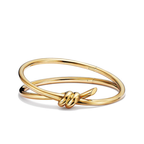 Tiffany & Co./蒂芙尼 22春夏新款 Knot系列 18K金 黃金色 繩結雙行鉸鏈手鐲GRP11998