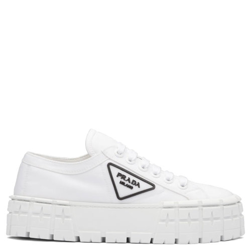 PRADA/普拉達(dá)  Double Wheel系列 女士白色尼龍華達(dá)呢運動鞋1E260M_3LFX_F0009_F_050