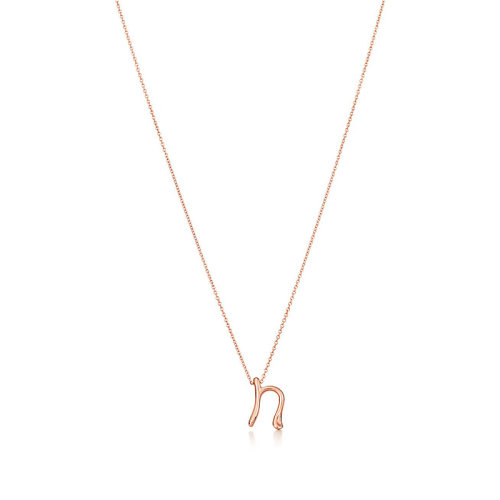 Tiffany & Co./蒂芙尼 Elsa Peretti系列 18K金玫瑰金N字母吊墜項鏈 29892938