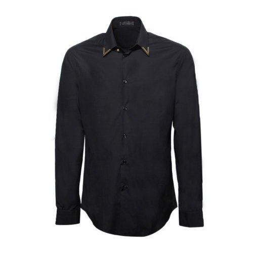 VERSACE/范思哲 男士黑色棉質翻領長袖上衣襯衣襯衫 A68970-A213132-A008