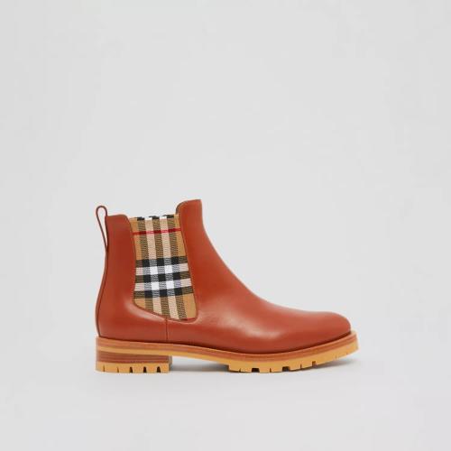  BURBERRY 22年秋冬 女士 Vintage 格紋裝飾皮革切爾西靴 80614201
