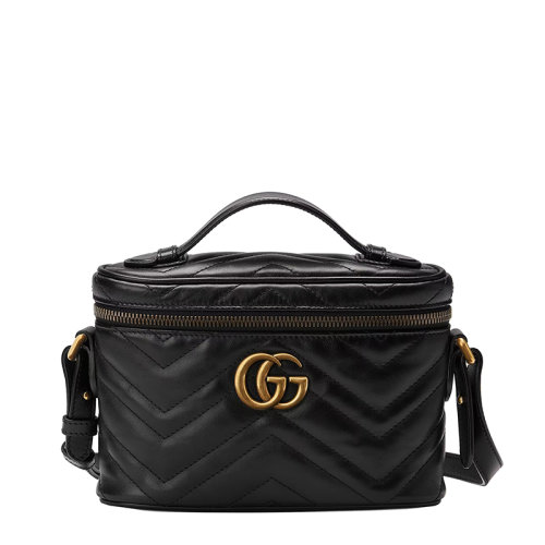 GUCCI/古馳 Marmont系列 女士迷你黑色絎縫皮革金扣水桶單肩手提包馬蒙包672253DTDHT1000
