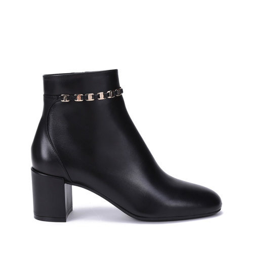 Salvatore Ferragamo/菲拉格慕 女士GHILA系列牛皮VARA鏈飾高跟踝靴短靴 0744742