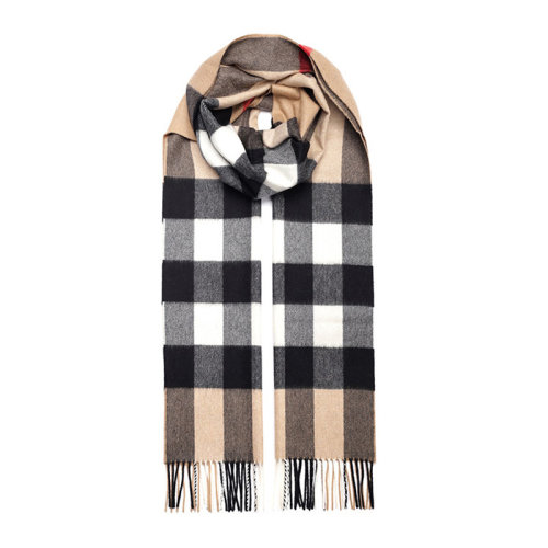 BURBERRY/博柏利 男女同款 中性米色經(jīng)典拼色格紋時(shí)尚流蘇裝飾圍巾圍脖 8015552