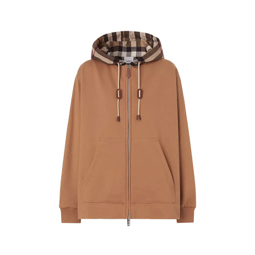 BURBERRY/博柏利 女款棉質寬松版連帽上衣外套駝色標志性格紋 80431801