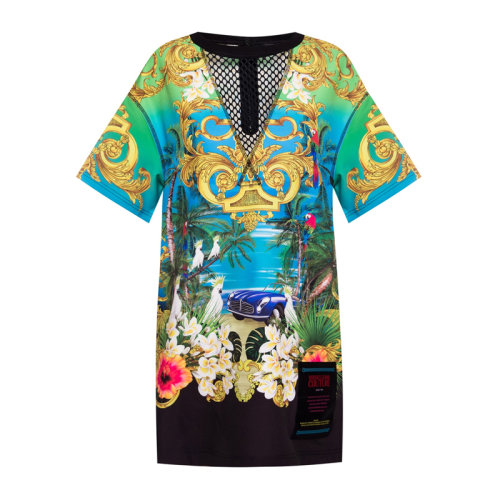 VERSACE JEANS/范思哲牛仔 女士多色拼色棉質混紡氨綸印花裝飾圓領短袖連衣裙 D2HVA437-S0667-115