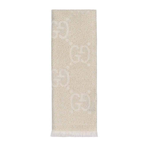 GUCCI/古馳女士象牙白色GG羊毛金銀絲線提花圍巾5989933GC159278
