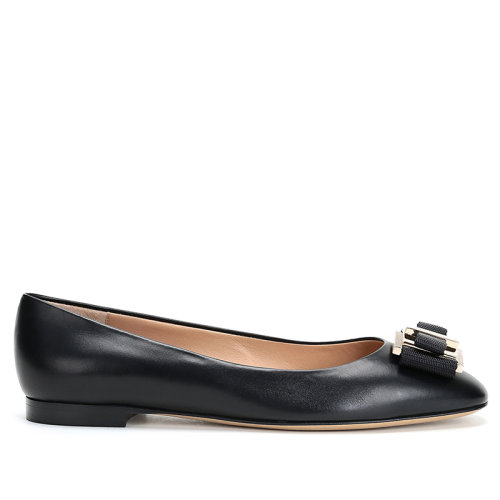 SalvatoreFerragamo/菲拉格慕女士PRATO系列牛皮革雙蝴蝶結平底鞋06726156