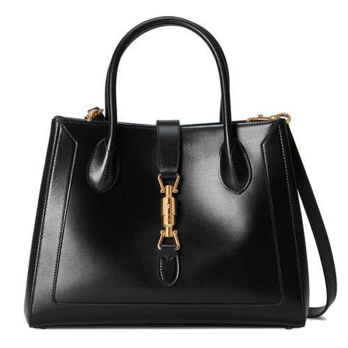 GUCCI/古馳 Epilogue Jackie 1961 女士中號(hào)黑色皮革金色鎖扣單肩手提包 6490160YK0G1000