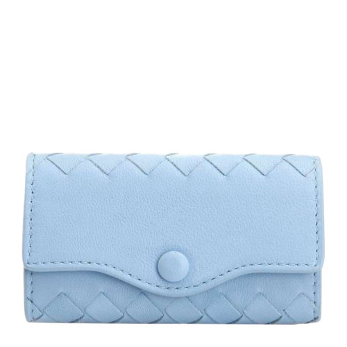Bottega Veneta/葆蝶家 女士晴空藍編織小羊皮卡包錢包鑰匙包女包 339336-V001N-4906
