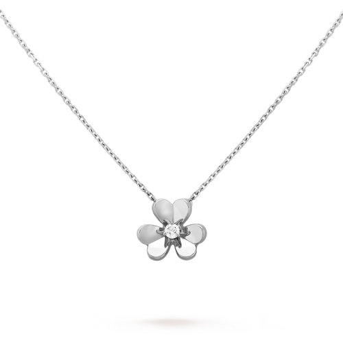 Van Cleef & Arpels/梵克雅寶 經典Frivole?系列 迷你18K金白金三瓣花朵鑲鉆項鏈 VCARP0J400