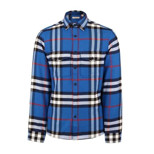  BURBERRY/博柏利 藍(lán)白色純棉格子長袖襯衫 男士 39421611 PLFSX